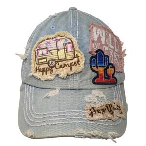 Happy Camperwild Free Hey Ya'll Strapback Baseball Cap Blue OS Kb Ethos Vintage